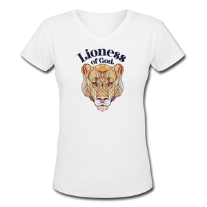 Lioness of God - Women's Shallow V-Neck T-Shirt - white