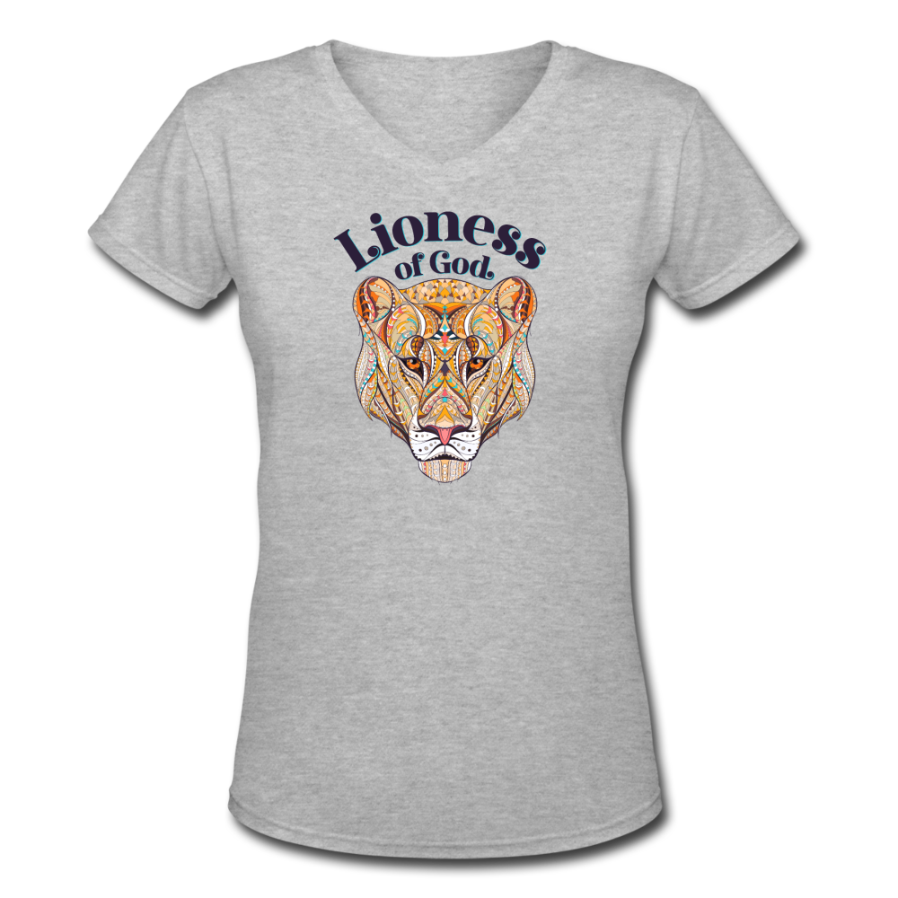 Lioness of God - Women's Shallow V-Neck T-Shirt - gray