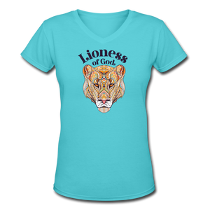 Lioness of God - Women's Shallow V-Neck T-Shirt - aqua