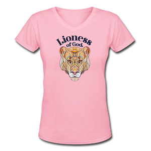 Lioness of God - Women's Shallow V-Neck T-Shirt - pink
